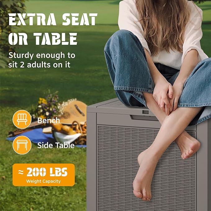 NUNU LAB 35 Gallon Outdoor Storage Box Waterproof, Outside Package Delivery Deck Boxes with Lockable Lid, Backyard Storage Bin For Garden Tools, Patio Cushions Accessories, Gray