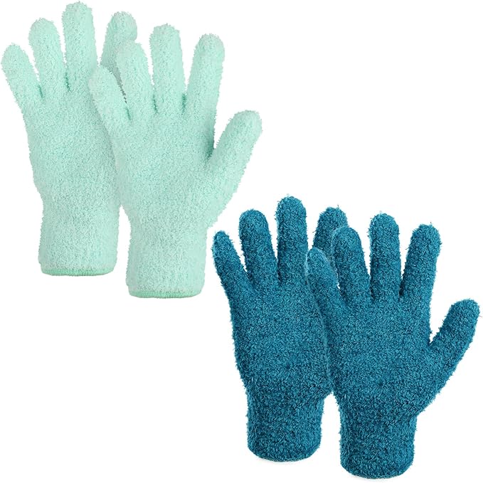 2 Pairs Microfiber Gloves for Plant Dusting, Dusting Mitt Washing Gloves for Cleaning Indoor Plants, Blinds, Furniture, House, Household Cleaning Glove Reusable(Medium, Turquoise, Peacock green )