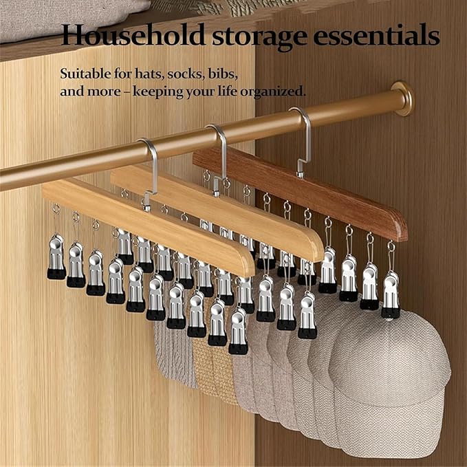 Closet Organizer with 10 Clips - Space Saving Hanging Closet Organizer, Legging Organizer for Closet Hanging, 360° Rotating Metal Clips with Silicone Lining for Hat Sock Clothes (5 Sets-A)