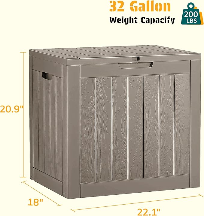 NUNU LAB 32 Gallon Outdoor Storage Box Waterproof, Outside Package Delivery Deck Boxes with Lockable Lid, Backyard Storage Bin For Garden Tools, Patio Cushions Accessories, Gray
