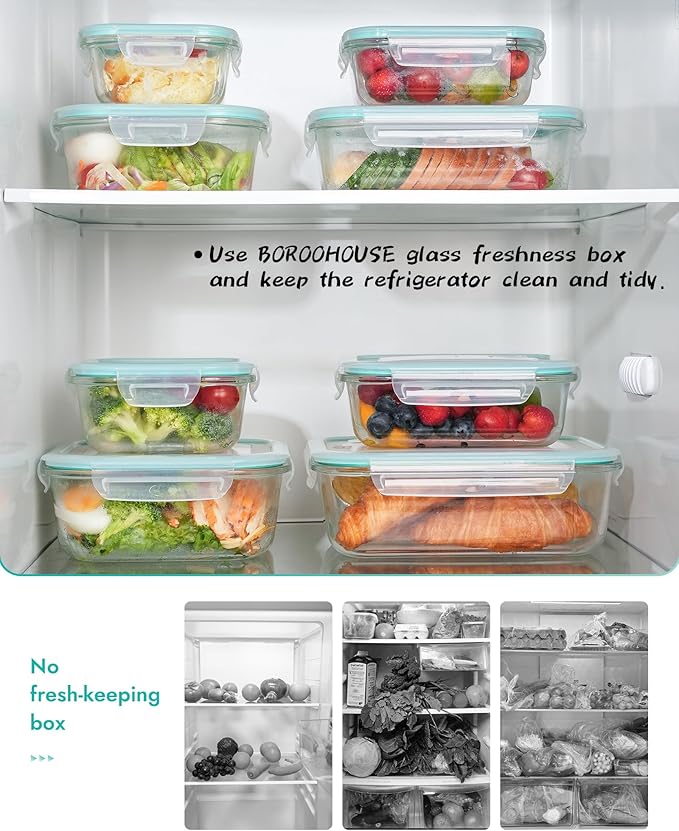 8-Piece Borosilicate Glass Food Storage Containers Set with Airtight Lids – Oven, Microwave & Freezer Safe, Leak-Proof, BPA-Free – Baking, Meal Prep & Gift Box