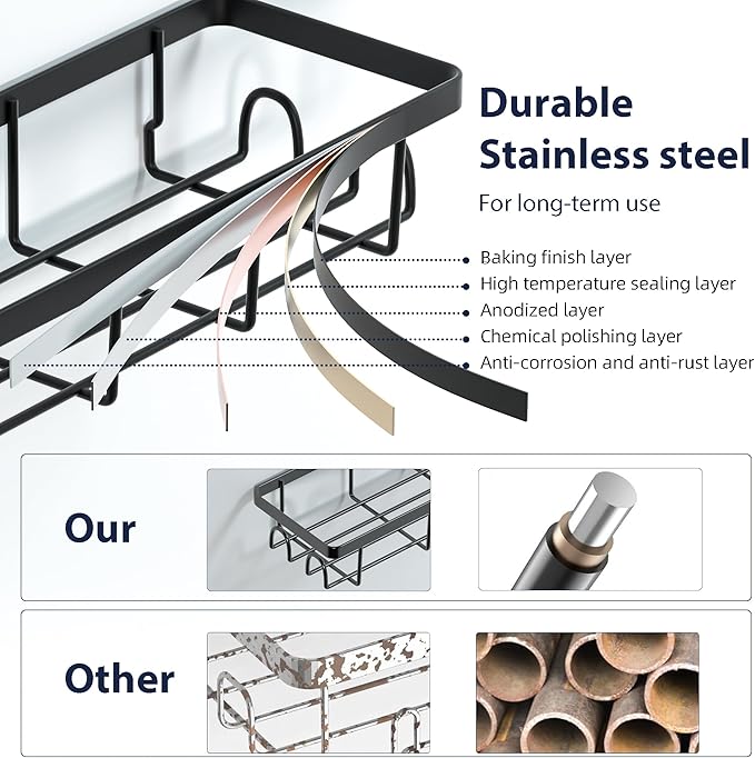 Shower Caddy Organizer with Hooks,Self Adhesive Bathroom Shelves,Shower Shelves,No Drilling Bathroom Organizers and Storage,Perfect for RV, Apartment, Home Decor,3 Pack Black