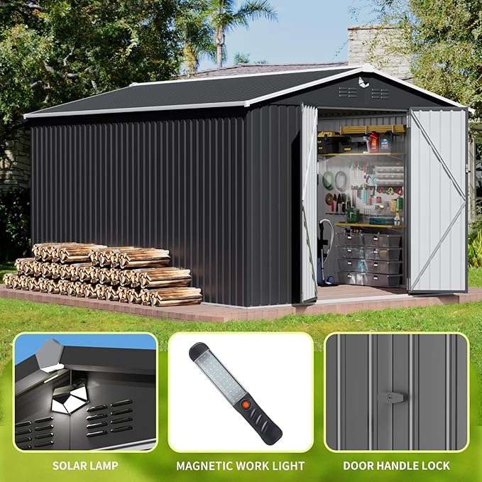 Metal Storage Shed,Outdoor Storage Building 10x14,Large Backyard Sheds with Lockable Doors,Waterproof Outside Storage Shed