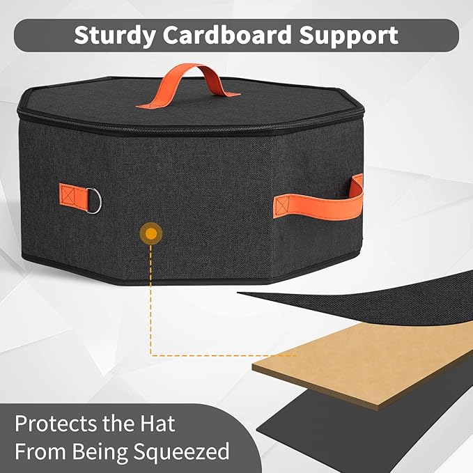 Hat Storage Box for Women & Men, Hardboard Support Hat Boxes with 1 Door Hook Hat Organizer, Cowboy Hat Box for Travel, Hat Bag Hat Case (Black)
