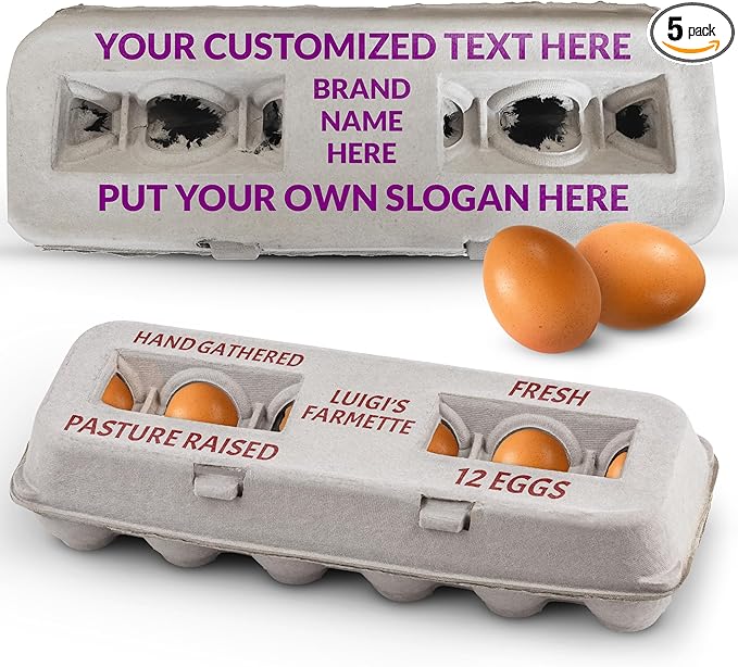 MT Products Custom Printed Egg Cartons 1 Dozen - Natural Pulp Personalized Egg Container - Made in USA