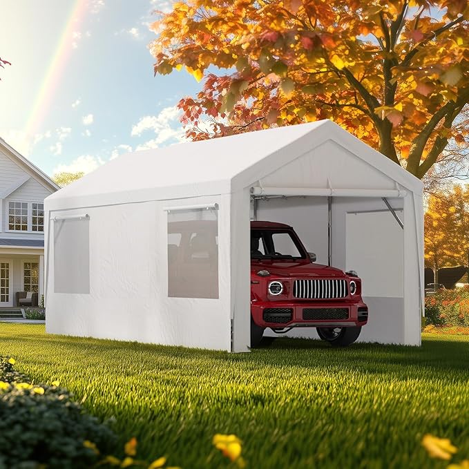 ADVANCE OUTDOOR Replacement Mesh Window Sidewall Tarp for 10/12x20 ft Carport Canopy, Heavy-Duty Waterproof & UV Protected, Easy Installation with Ball Bungees, White, One Sidewall Only