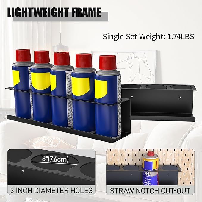 2 Pack Wall-Mounted Aerosol Spray Can Holder Storage Rack, Heavy-Duty Paint Bottle Organizer With 10 Holes, Black Spray Steel Rack for Garage, Shop, Home or Tool Trailer