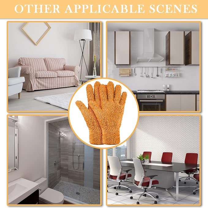 Patelai 3 Pairs Microfiber Plant Dusting Gloves Leaf Cleaning Gloves for Indoor Plants, Blinds, Furniture, House(Large,Orange, Brown, Dark Gray)