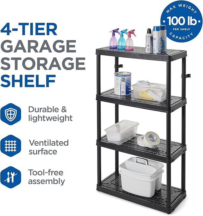 Gracious Living 2 Pack Storage Rack, 4 Shelf Fixed Height Medium Duty Unit, Black