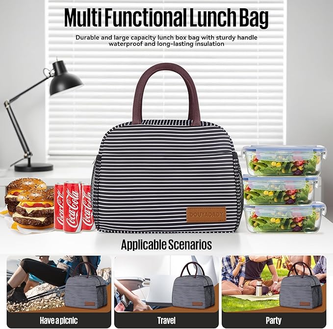 Lunch Bag Women/Men Lunch Box Women/Men (white&black stripe)