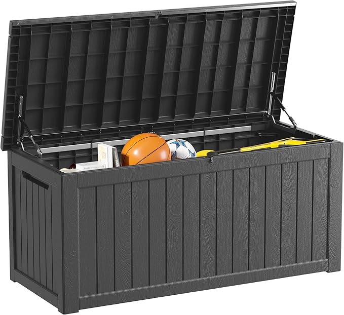 Outdoor Storage Box Waterproof, 270 Gallon Lockable Resin Deck Box Large, Patio Storage Bin for Pool Accessories Cushion Furniture, Garden Tools, UV-Resistant Outside Delivery Black