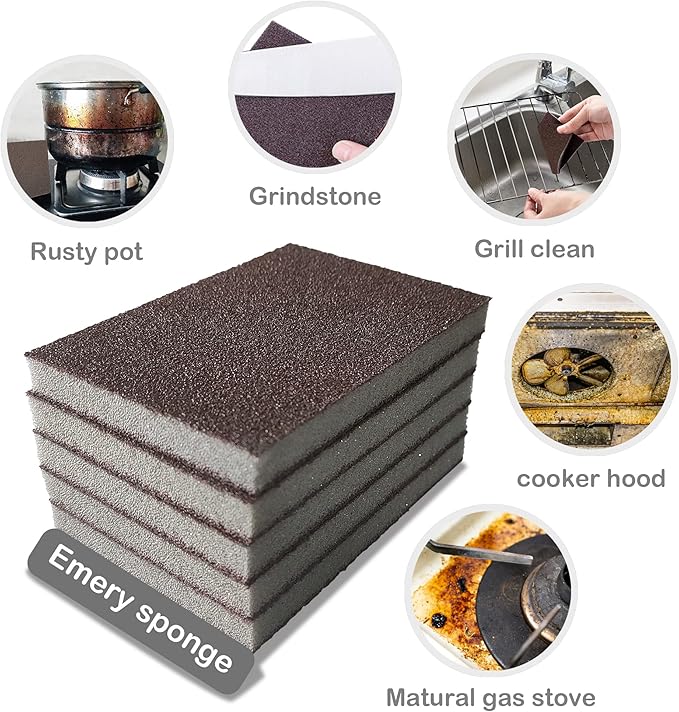 Carborundum Sponge Nano Emery Sponges Caspian Stone Pot Clean Brush Rust Eraser Grit Scouring Pads Pot Cleaning Pads with Carborundum Washing Kitchen Cleaner Tool 8pc