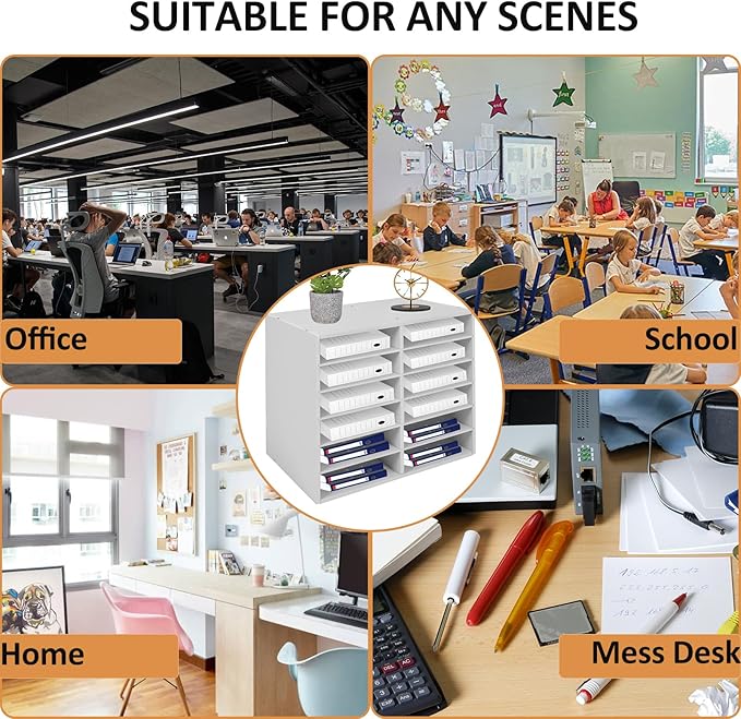 LOYALHEARTDY Literature Organizer, 12 Compartments Paper Storage Cabinet Mail Organizer, 19.3 X 12 X 16 Inch Desktop File Sorter Mail Center Mailbox School Classroom Keepers for Home & Office