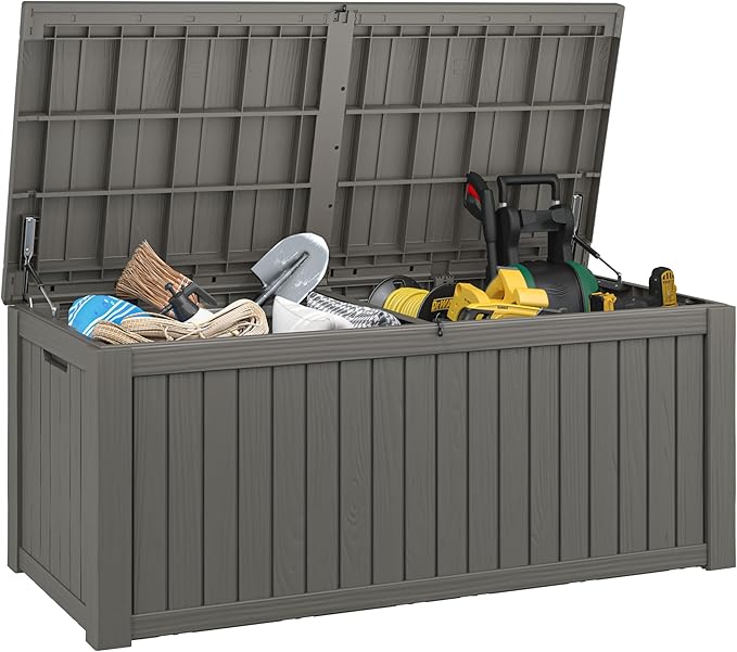 180 Gallon Outdoor Storage Box, Resin Deck Boxes Outdoor Waterproof For Patio Furniture, Garden Tools, Pool Supplies, Lockable And UV Resistant (Striped Gray)
