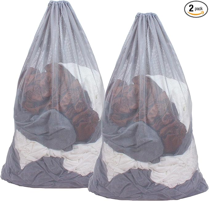 2 Pack Mesh Laundry Bags, 24 x 36 Inches Heavy Duty Drawstring Bag, Factories, College, Dorm, Travel and Apartment Dwellers, Grey