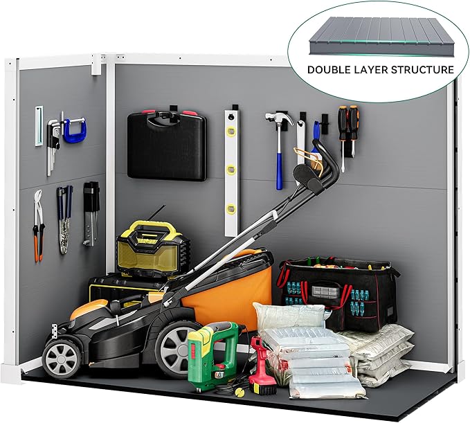 DWVO 41 Cu.ft Horizontal Resin Storage Shed, All Weather 4.7x2.5 FT Outdoor Garden Shed with Hydraulic Struts, 3 Locks, Lockable to Floor for Garden Tools, Trash Cans, Gray