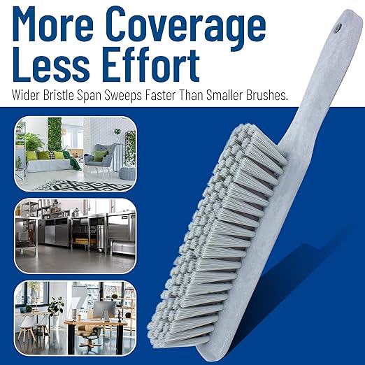 SPARTA Handheld Soft Counter Brush 8 Inch Bristle Span, Multi-Use Dust Brush with 5 Inch Handle for Tables, Countertops, and Delicate Surfaces, Polyester, Gray