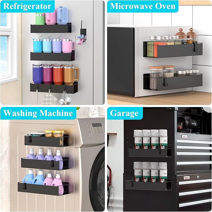 Metal Magnetic Water Bottle Holder for Refrigerator, Cup Holder Organizer for Stanley and Tumbler for Kitchen, 3 Pack, Jet Black