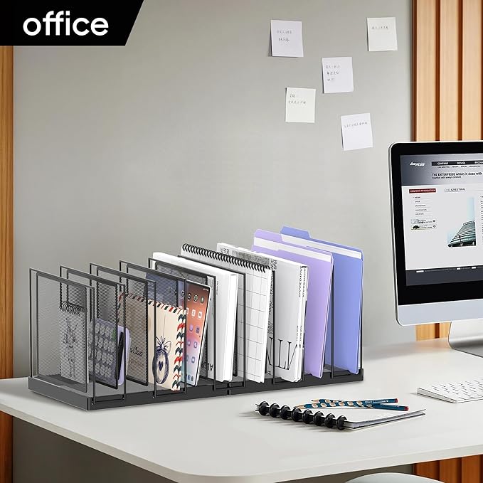 9-Section Desk File Organizer, Vertical File Holder, Mesh Desktop File Folder Metal File Organizer Stand for Office Home Classroom, Black, 2 Pack