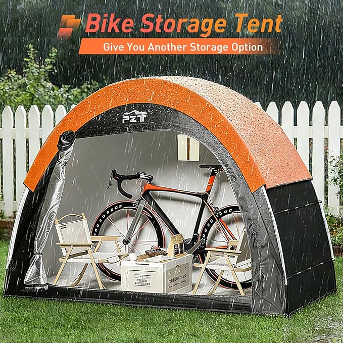 Upgraded Bike Tent with Rain Cover, Portable Outdoor Storage Shed for 4-5 Bikes, 210D Oxford Fabric PU4000 Waterproof, Bike Shed/Bike Cover for Motorcycles, Garden Tools, Lawn Mower