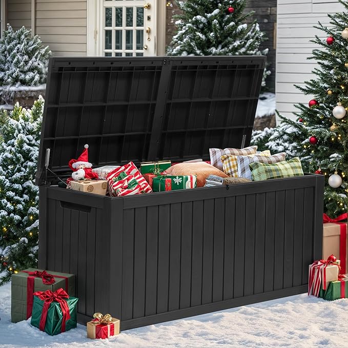 YITAHOME 180 Gallon XL Deck Box Large Outdoor Storage w/Divider for Patio Furniture,Outdoor Cushions, Garden Tools, Sports Equipment and Pool Supplies, Waterproof, Resin, Lockable, Black
