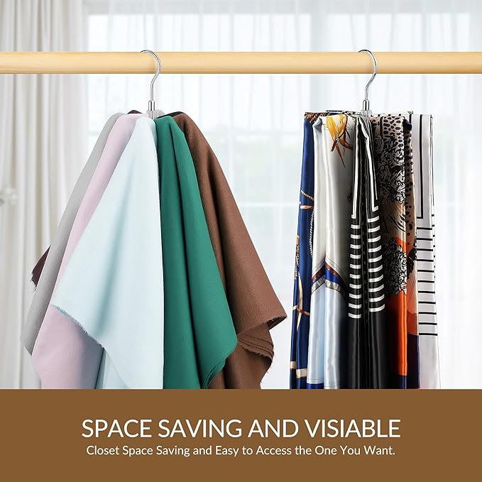 ZEDODIER 2 Pack Scarf Organizer Scarf Hanger for Closet, Rotatable Sturdy Hijab Holder Holds 16 Scarves, Metal Space Saving Closet Organizers and Storage, Silver