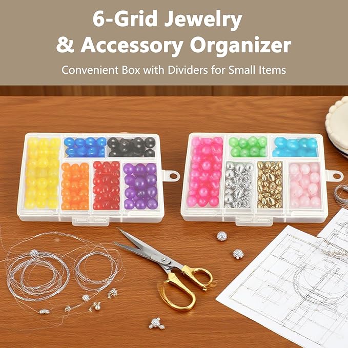 Small Bead Organizer Mini Box Plastic Divided Storage Container with 6 Compartments Craft Jewelry Boxes with Divider Travel Item Containers and Compartment Box for Beads and Accessories