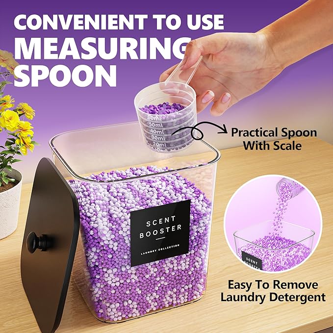 Moforoco 5 Pack Laundry Pods Container, Clear Laundry Room Organization Containers,Large Detergent Powder Storage, Black Wooden Lids & Labels, Acrylic Pods Holder