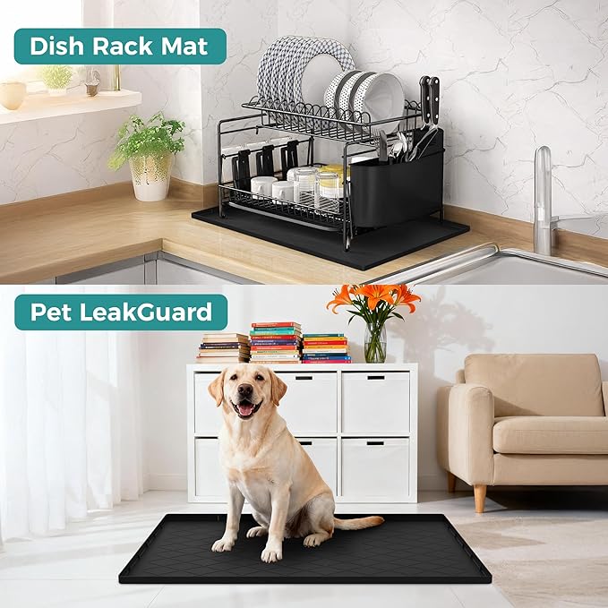 URMONA 22" x 19" Waterproof Silicone Mat in Multiple Sizes & Colors, Under Sink Mat for Kitchen & Bathroom, Pet Food Pad for Dogs & Cats, Kitchen Cabinet Liner, Multi-Purpose for Storage(Light Grey)