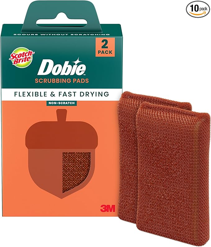 Scotch-Brite Harvest Dobie Scrubbing Pads, Non-Scratch Kitchen Sponge for Cleaning Dishes, Appliances, and Bathrooms, Copper Acorn Dish Sponge That Dries Fast, 2-Pack