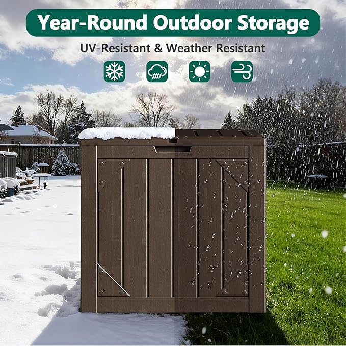 30 Gallon Outdoor Storage Box, Waterproof Resin Deck Box Organizer for Patio Cushion Storage, Lockable Outside Container for Garden Tools