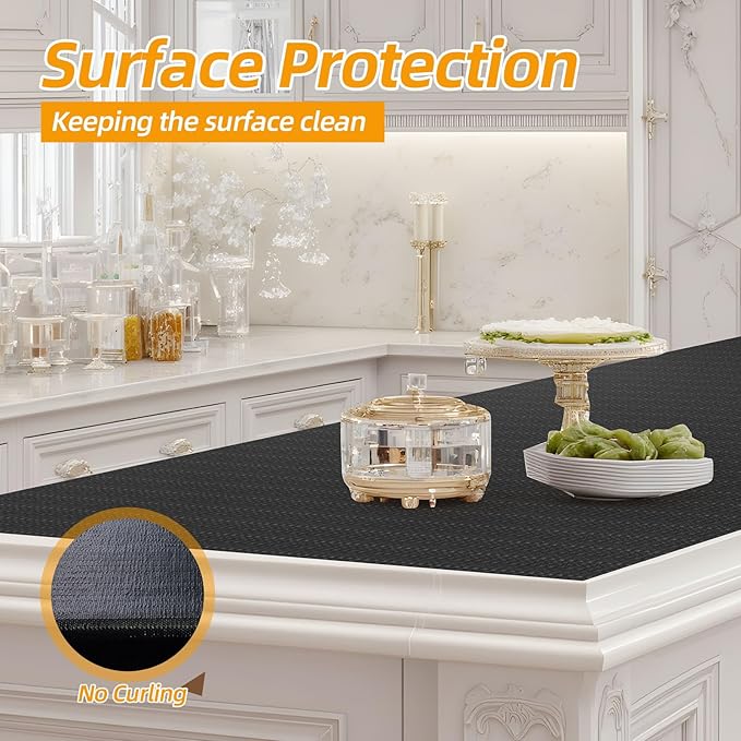 Shelf and Drawer Liner for Kitchen Cabinets Non-Adhesive, Strong Grip Non-Slip Thickened Cabinet Liners for Shelves, Waterproof Mats for Dresser Cupboard, Black, 23 in x 10 Feet