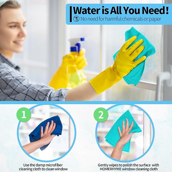 HOMERHYME Microfiber Cleaning Cloth, 12 Pack Window Glasses Cleaning Cloth, Reusable Lint-Free Streak Free Polishing Cloth Wipes for Stainless Steel, Eyeglass, Mirror, Screen & Lense, Turquoise