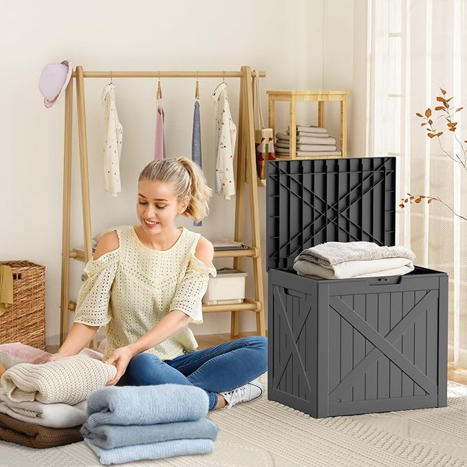 32 Gallon X Patten Outdoor Storage Box Weather Resistant UV Protection Waterproof Resin Deck Box for Garden, Patio, Porch, Delivery(Black-X)