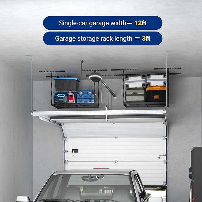 FLEXIMOUNTS 2x3 Overhead Garage Storage Rack, Adjustable Organization System, Heavy-Duty Metal Ceiling Racks, 155lbs Weight Capacity, Black, Classic Series
