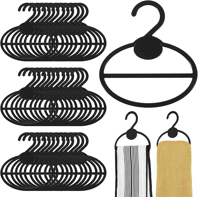 50 Pcs Black Plastic Scarf Hanger Organizer Space Saving Closet Accessory Holder for Scarves, Belts, Ties, Headscarves, and More