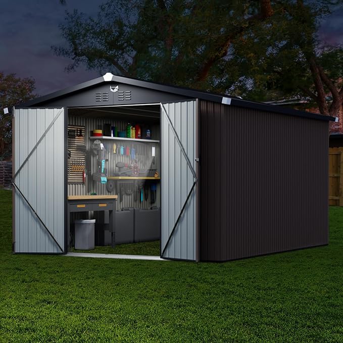 Metal Storage Shed 10x12,Outdoor Storage Building,Large Backyard Sheds,Waterproof Outside Storage Shed with Lockable Door
