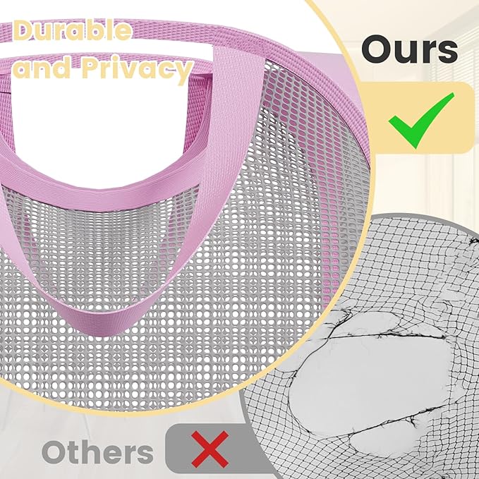 2 Pack Strong Mesh Pop-up Laundry Hamper, Quality Pop Up Hampers for Laundry with Durable Handles Solid Bottom High Carbon Steel Frame, Easy to Open and Fold Flat for Storage(Light Pink)