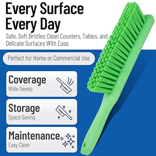 SPARTA Handheld Soft Counter Brush 8 Inch Bristle Span, Multi-Use Dust Brush with 5 Inch Handle for Tables, Countertops, and Delicate Surfaces, Polyester, Lime