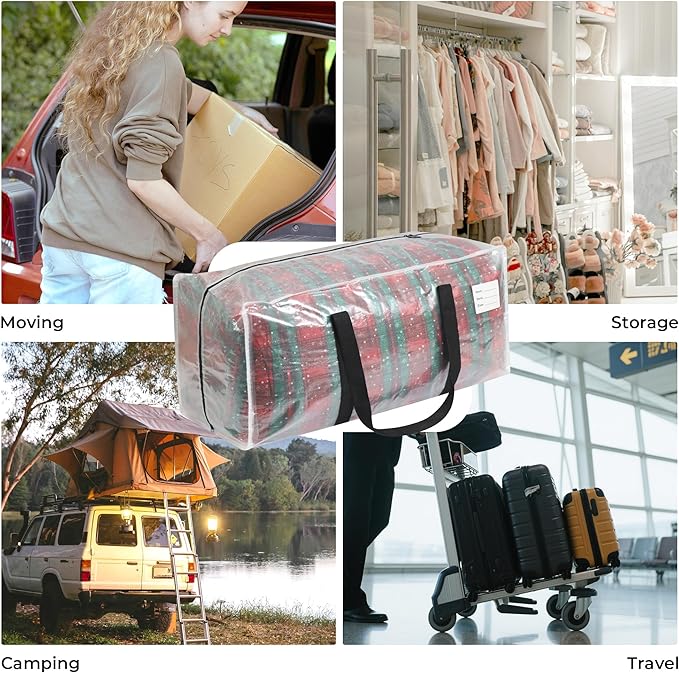 6 Pack Extra Heavy Duty Large Moving Bags with Comfortable Handle & Strong Zipper,Storage Totes for Space Saving Moving Storage College Supplies Alternative to Moving Box,Clear