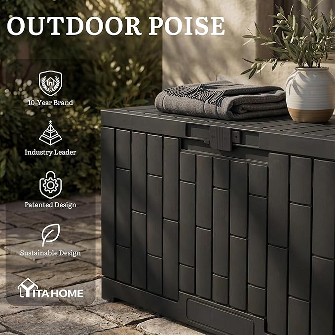 YITAHOME 60 Gallon Outdoor Storage Box, Lockable Resin Deck Box with Handles, Waterproof Outdoor Storage Box for Patio Furniture, Garden Tools and Pool Accessories, Black