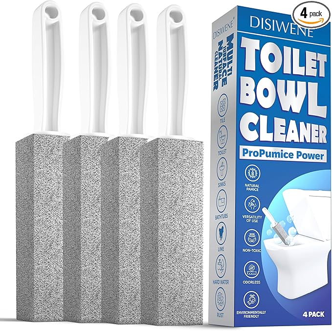 DISIWENE Pumice Cleaning Stone with Handle Toilet Bowl Cleaner Hard Water Ring Remover for Bath/Pool/Kitchen/Household Cleaning (4, 4 Pack with Handle)