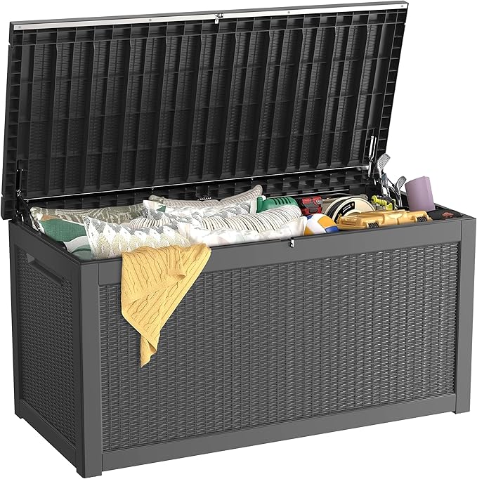 320 Gallon Outdoor Storage Box, Extra Large Waterproof Resin Deck Box with Lockable Lid Storage Bin for Patio Furniture Cushion, Garden Tools, Pool Accessories, UV-Resistant Outside, Black