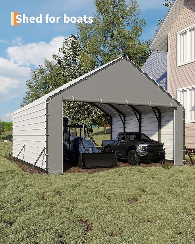 GarveeLife Heavy-Duty PE Enclosure Kit (2-Pack) for Metal Carport - 220gsm Roll-Up Zipper Door Panels for 20x25, 20x20 ft, with Ball Bungees, Gray