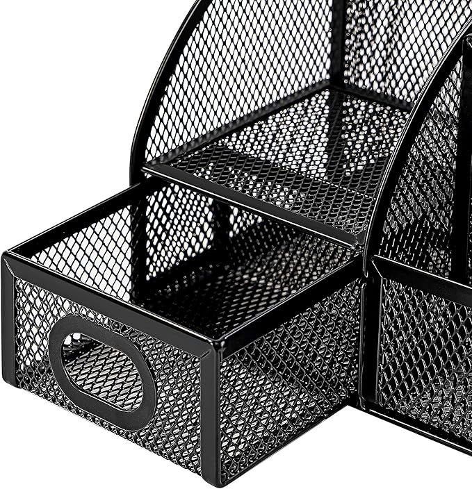 Amazon Basics Pen Holder and Desk Organizer, Office Supplies Storage Caddy, 9.1" x 5.9" x 5.5", Black