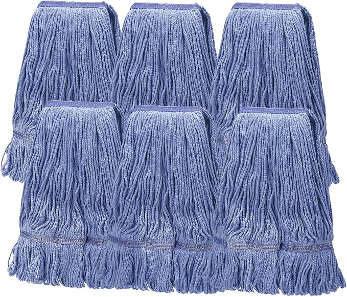 6 Pack Heavy Mop Replace Head，mop Head Replacement,Commercial mop Heads,Reusable Mop Head Refills-Replacement Mop Heads SuitableWet Industrial Blue Cotton Looped End String Head Refill (Blue)