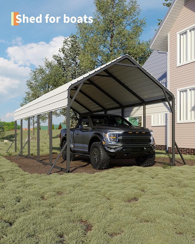 GarveeLife 13x26x11 Ft Oversized Metal Carport, Steel Heavy Duty Car Ports for All-Weather, Tall Carport for Full-Size Pickup Trucks, Boats, and Tractors