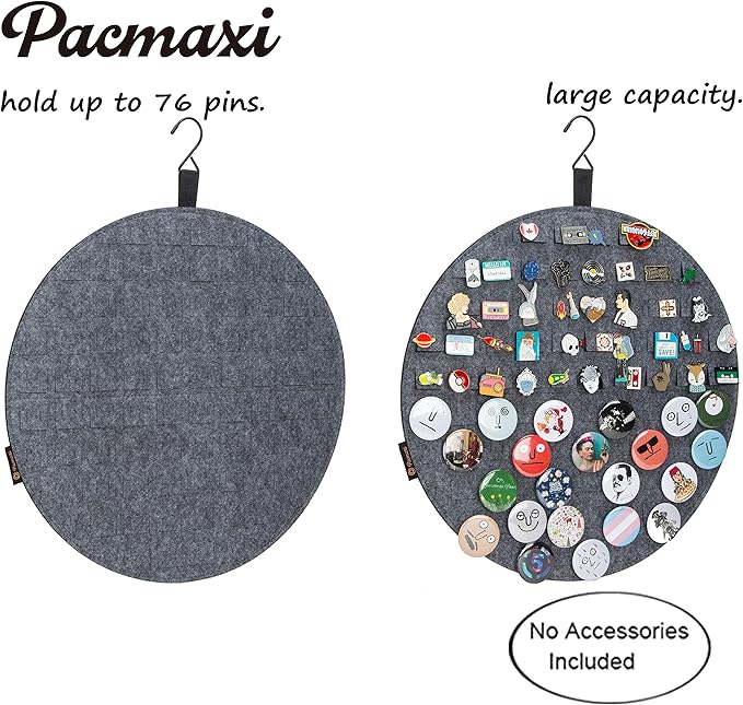 PACMAXI Hanging Brooch Display Holder, Wall Collection Storage Organizer, Cute Pin Banner Case Hold Up to 76 Pins (Grey)