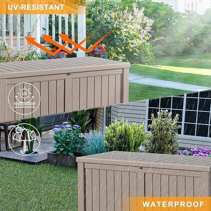 150 Gallon Waterproof Outdoor Storage Box,Resin Deck Box,Lockable Outside Storage Box Container for Patio Furniure,Garden,Tools (150 Gallon,Grey)