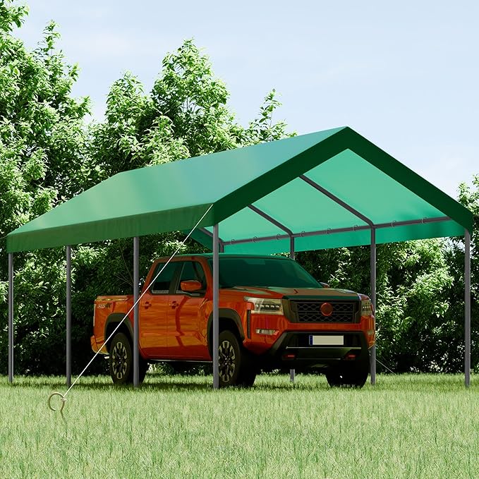 Shintenchi 10x20ft Heavy Duty Carport with UV&Wind Resistant Canopy,Portable Carport Garage Shelter with Stable Powder-Coated Steel Frame,Outdoor Carports for Car,Bike,Camp,Storage(Green)